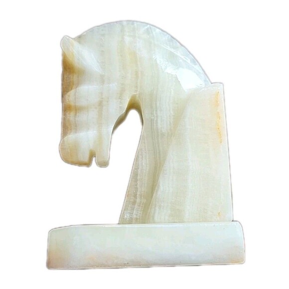 Vintage 5" Onyx Horse Head Equestrian Trojan Bookends Carved Stone Home Decor - Picture 9 of 14